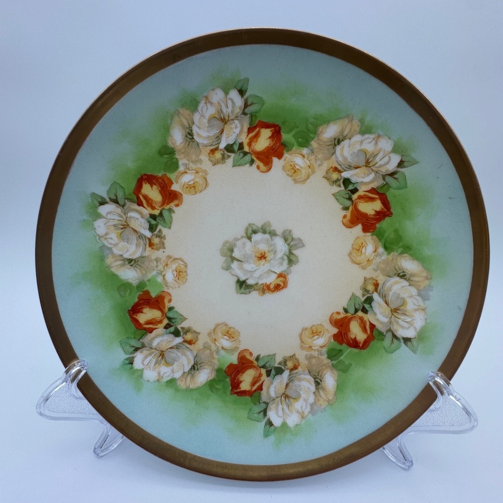 Limoges Coronet France Hand Painted Floral Roses Cabinet Plate Gold Gilt 8.5"